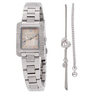 NWT Authentic Michael Kors Emery Quartz Pink Dial Women's Watch and Bracelets Gi